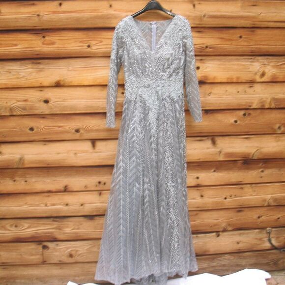 Mac Duggal 20189 Womens Illusion Long Sleeve Wrap Over Gown Dress - Picture 5 of 13